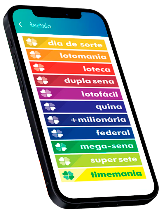 celular mostrando tipos de jogos da loteria na tela